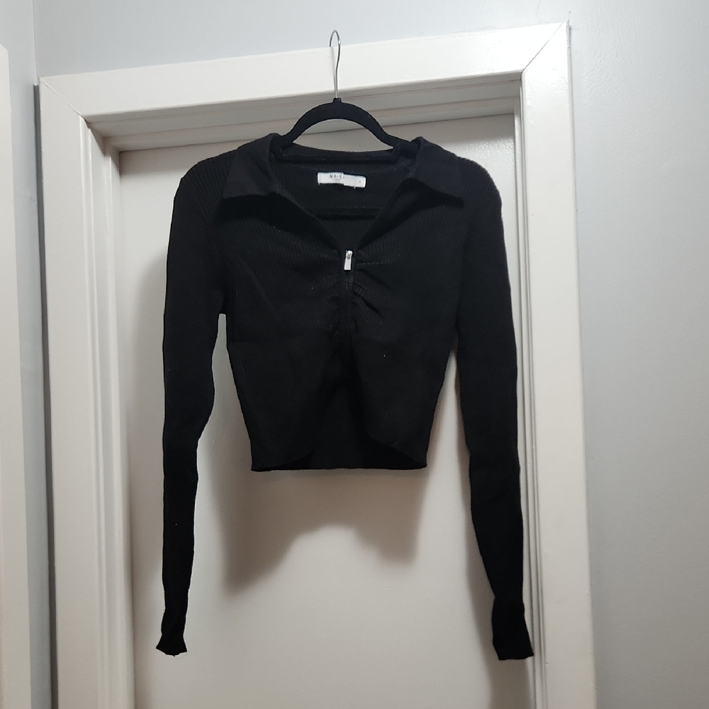 Black Ribbed Long Sleeve Top